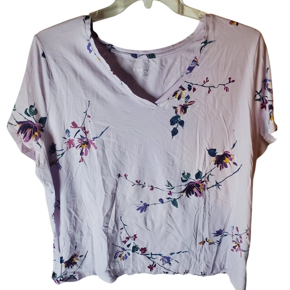 Ava & Viv Lilac Floral V-Neck Tee, 3X
